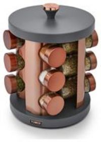 Tower T826022GRY Cavaletto 12 Jar Rotating Spice Rack with Pre-Filled Spices, Grey and Rose Gold
