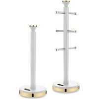 Tower T826135WHT Cavaletto Mug Tree and Towel Pole Set with Anti-Slip Base, White and Champagne Gold
