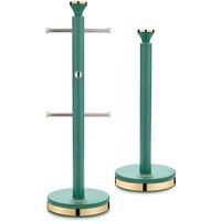 Tower T826135JDE Cavaletto Mug Tree and Towel Pole Set with Anti-Slip Base, Jade Green and Champagne Gold
