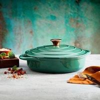 Barbary & Oak BO800253CRM Shallow Cast Iron Casserole Pan with Durable Enamel Interior, 28cm, Camembert Cream