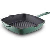 Barbary & Oak BO800256GRN Cast Iron Grill Pan with Durable Enamel Interior, 26cm, Verdigris Green