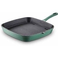 Barbary & Oak BO800257GRN Cast Iron Grill Pan with Durable Enamel Interior, 23cm, Verdigris Green