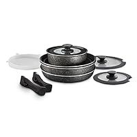 Tower T900160 Freedom 13pc Detachable Handles Cookware Set with Precision Black Diamond Coating, Induction Compatible, Stackable Design, Black