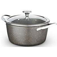 Tower T900204 Cerastone Pro 24cm Forged Aluminium Casserole Dish with Tempered Glass Lid, Non-Stick Coating, Graphite