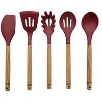 Barbary & Oak BO832234RED Foundry 5-Piece Silicone Utensil Set, Ash Wood with Silicone, Bordeaux Red