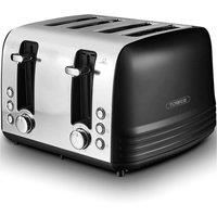 Tower, T20081BLK, Ash 4-Slice Toaster with Dual Controls, Defrost/Reheat/Cancel, 1850W, Black & Chrome
