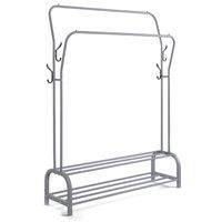 OurHouse 110cm Mega Dual Grey Metal Clothes Rail Midi | Freestanding Clothes Rack Clothing Rail Up To 15Kg with Shoe Rack for Storage | Small Clothes Rail | Bedroom Closet Student Portable Storage