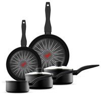 Tower T800304 SmartStart Forged 5 Piece Cookware Set with Easy Clean Aeroglide Non-Stick Coating, 8X Stronger, Oven Safe, Long Lasting, PFOA Free, Black