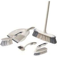 Tower T769002MSH 5-in-1 Cleaning Set with Dust Pan and Brush/Kitchen Broom/Dish Brush/Scrub Brush, Latte & Grey