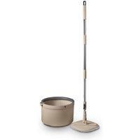 Tower T869009MSH Duo Compact Spin Mop, Built-in Turbine, 2 Internal Containers, Latte & Grey