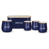 Tower, T826212MNB, 5 Piece Storage Set, Bread Bin, Biscuit Tin, 3 Storage Canisters. Airtight Lids, Midnight Blue