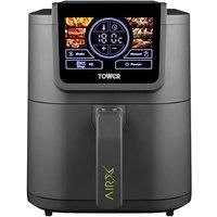 Tower T17158 AIRX Digital Single Basket Air Fryer with A.I. & Vortx Technology, 6 Cooking Pre-sets, Space Saving Design, 60 Minute Timer, 1500W, Grey