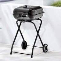 Tower T978571 XL Portable Grill with Collapsible Legs & Wheels, Porcelain Enamel Coated Firebowl, Powder Coated Steel Body, Black