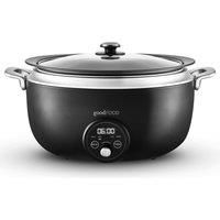 GF16011 Good Food in partnership with Tower 6.5L Digital Slow Cooker 3 Heat Settings, Delay Function & Timer, Removable Aluminium Pot & Cool Touch Handles, Black with Stainless Steel Accents