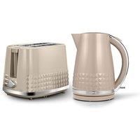 Tower Solitaire Kitchen Set, 1.5L Rapid Boil Kettle & 2 Slice Toaster, Latte and Chrome Accents, T10075MSH, T20082MSH