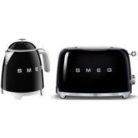 Smeg Mini Kettle and 2 Slice Toaster, 0.8L 50’s Style Retro Range, in Black