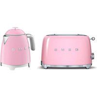 SMEG Mini Kettle and Toaster Set, 2 Slice, 950W, Pink, KLF05PKUK/TSF01PKUK