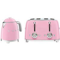 SMEG Mini Kettle & Toaster Set, 0.8L, 4 Slice, 2000W, Pink, KLF05PKUK/TSF03PKUK