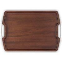 SLT847114 Sur La Table Core Rectangular Serving Tray, Made from Strong Acacia Wood, Brushed Nickel Handles, Walnut Colour
