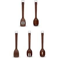 SLT847115 Sur La Table, Set of 5 Wooden Utensils, Solid Turner/Solid Spoon/Slotted Turner/Slotted Spoon/Salad Fork, Easy to Clean