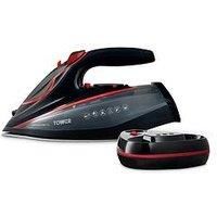 Tower T22035RED Cord/Cordless Steam Iron with Ceraglide XL Ceramic Soleplate, Thermostatic Dial Control, Anti-Calc & Anti-Drip Functions, Auto Shut Off, 350ml Water Tank, 3100W, Red & Black
