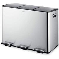 Tower T838021SS Recycling Pedal Bin, Three 15L Compartments with Removable Inner Buckets, Carbon Steel Body, 45L, Stainless Steel£