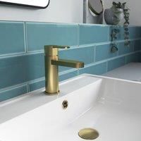 Nuie Bathroom Arvan Brushed Brass Basin Sink Mono Mixer Tap With Push Button Waste
