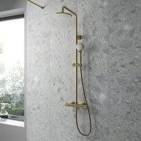 nuie JTY875 Arvan | Modern Bathroom Round Thermostatic Bar Shower with Telescopic Kit and Easy Clean Head, 1245mm x 200mm, Brushed Brass