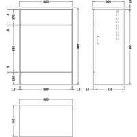 Hudson Reed Fusion 600 Wc Unit 355Mm Deep - Grey Woodgrain