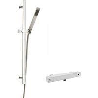 Hudson Reed Square Thermostatic Bar Shower Valve Sheer Slider Rail Kit Chrome