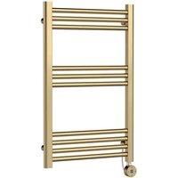 nuie Electric Round T/Rail 10 Bar 800x500 - Brushed Brass, Brown
