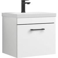 1 Drawer Wall Hung Vanity Basin Unit White Black Handle 500mm