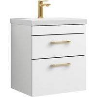 Rio 2 Drawer Wall Hung Vanity Basin Unit - 500mm - Gloss White with Brushed Bras