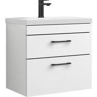 2 Drawer Wall Hung Vanity Basin Unit White Black Handles 600mm