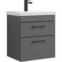 2 Drawer Wall Hung Vanity Basin Unit Gloss Grey Black Handles 500mm