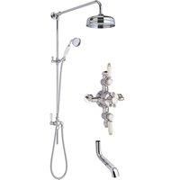 Nuie SBT143TR2 Bundle Traditional Bathroom Triple Exposed Thermostatic Valve, Round Rigid Riser Kit with Single Function Shower Head and Handset and Bath Spout, Chrome