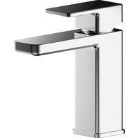 nuie WIN305EC Windon | Modern Bathroom Eco Water and Energy Saving Square Mono Basin Mixer Tap with Lever Handle and Push Button Waste, 160mm, Chrome