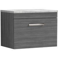 Nuie Athena WH 1-Drawer Vanity Unit & Grey Worktop 600mm Anthracite Woodgrain
