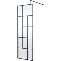 Hudson Reed WRSFB070 Abstract Modern Bathroom /'Shower Shield/' Coated Framed Wall Fixed 8mm Toughened Safety Glass Wetroom Screen with Support Arm, 700mm, Matt Black