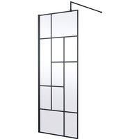 Hudson Reed WRSFB080 Abstract Modern Bathroom /'Shower Shield/' Coated Framed 8mm Toughened Safety Glass Wetroom Screen with Support Arm, Matt Black
