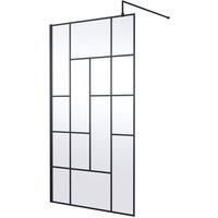 Hudson Reed WRSFB11 Abstract Modern Bathroom /'Shower Shield/' Coated Framed 8mm Toughened Safety Glass Wetroom Screen with Support Arm, Matt Black