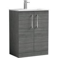 nuie ARN503B Arno Modern Bathroom Floor Standing 2 Door Vanity Unit with Minimalist Ceramic Basin, Anthracite