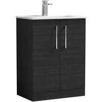 Nuie Arno Floor Standing 2-Door Vanity Unit & Basin-2 600mm - Charcoal Woodgrain