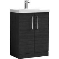 Nuie Arno Floor Standing 2-Door Vanity Unit & Basin-3 600mm - Charcoal Woodgrain
