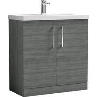nuie ARN505A Arno Modern Bathroom Floor Standing 2 Door Vanity Unit with Mid-Edge Ceramic Basin, Anthracite