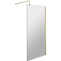Nuie 900mm Wetroom Screen With Support Bar - Brushed Brass