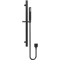 nuie A4167 Shower Modern Bathroom Square Slide Rail Kit with Outlet Elbow, Flex Hose and Single Function Handset, 685mm, Matt Black