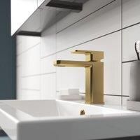 Nuie Windon Mono Basin Mixer Tap with Push Button Waste - Brushed Brass