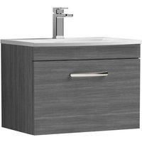 Nuie Athena WH 1-Drawer Vanity Unit & Basin-4 600mm Wide Anthracite Woodgrain