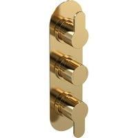 nuie ARV8TR02 Arvan Modern Bathroom Concealed Round Triple Thermostatic Shower Valve, 280mm, Brushed Brass